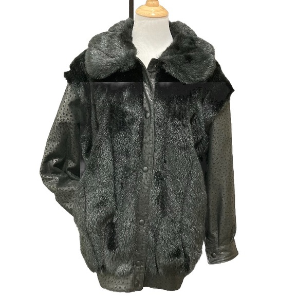Vintage black faux fur/ostrich leather size 10 - Picture 1 of 12